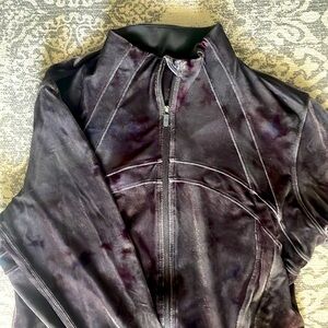Mottled purple & black velvet-like athletic jacket